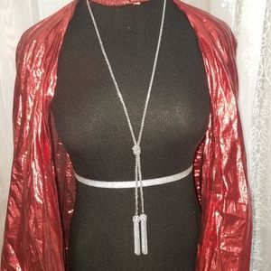 Silver Toned Knotted Tasseled Necklace!